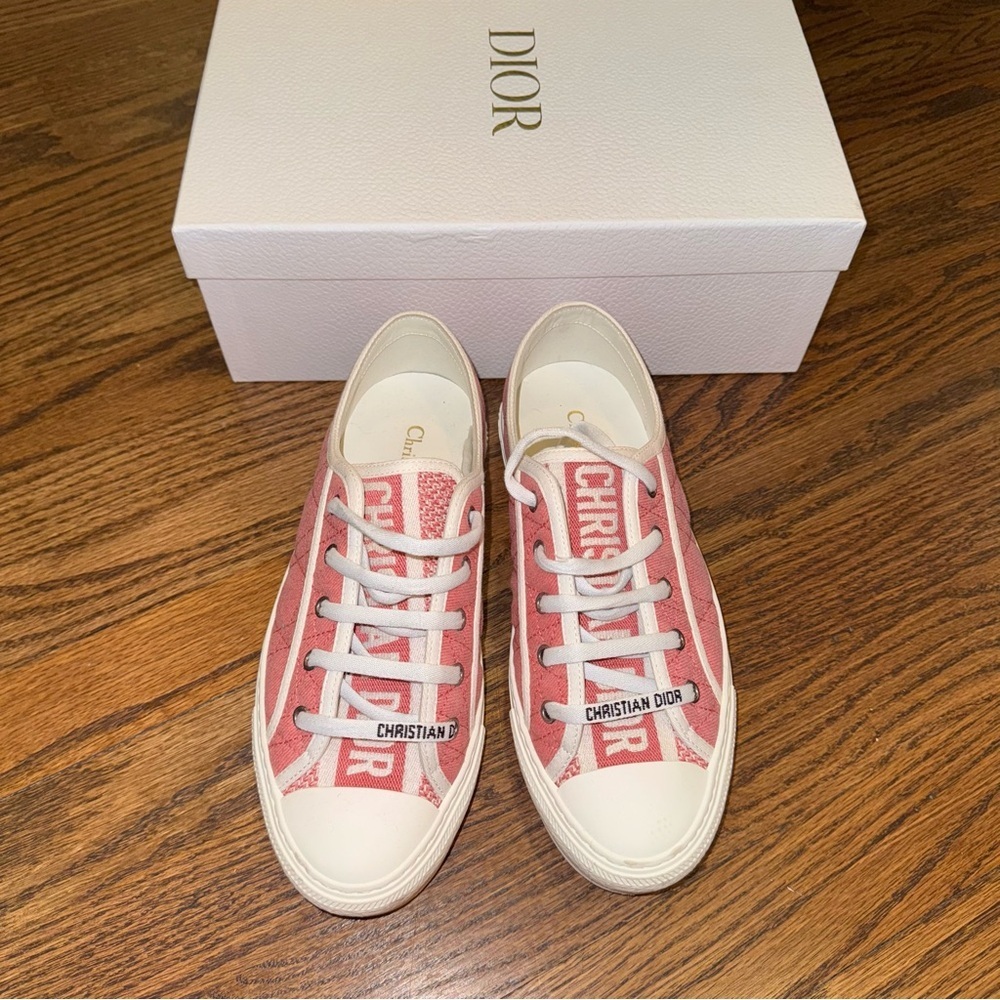 Size 9.5 Christian Dior Walk'n'Dior Canvas Sneakers Pink - Picture 3 of 14